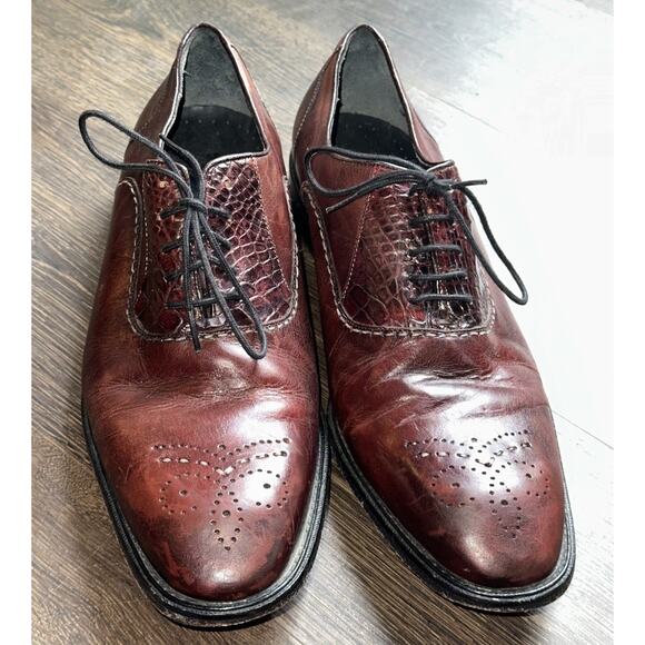Belvedere Shoes Mens SZ 11 Burgundy Oxford Gen. Alligator Saddle Brogue Handmade main image 8